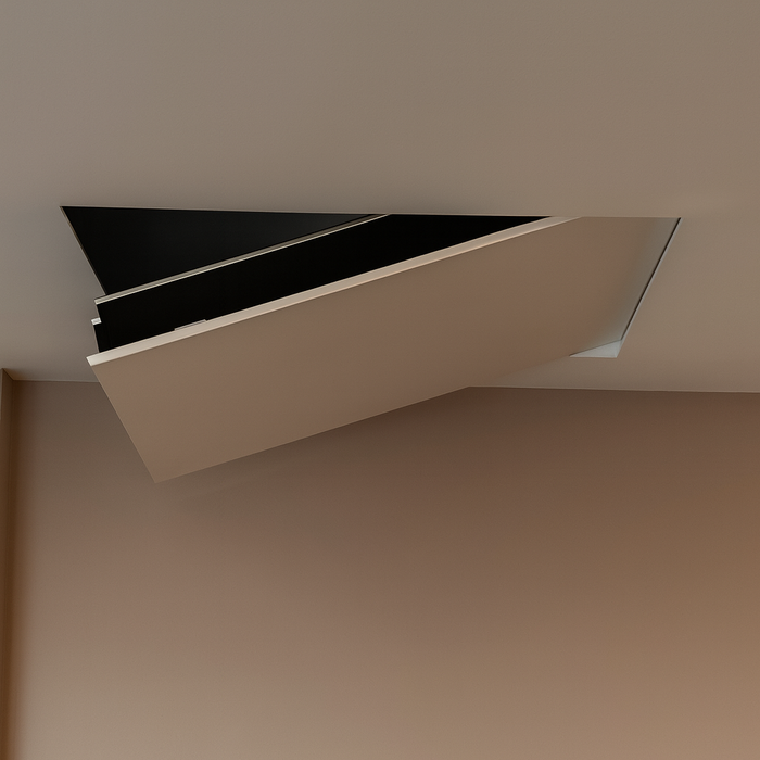 Ceiling light fixture with black interior on a beige wall